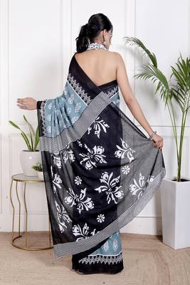 Floral printed cotton ethnic saree for woman 2