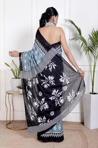 Floral printed  cotton ethnic saree for woman