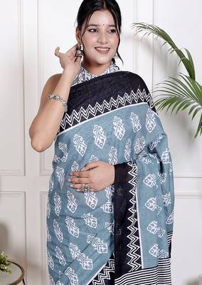 Floral printed cotton ethnic saree for woman 3