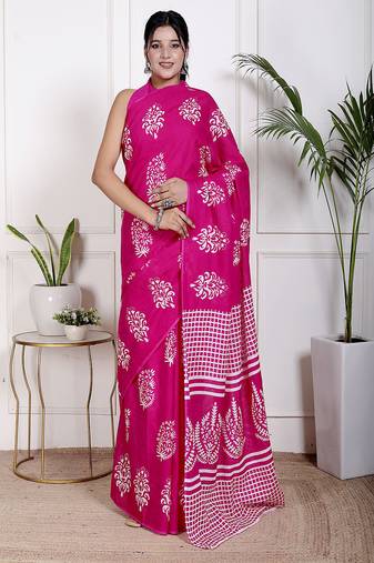 Floral printed pure cotton ethnic saree for woman
