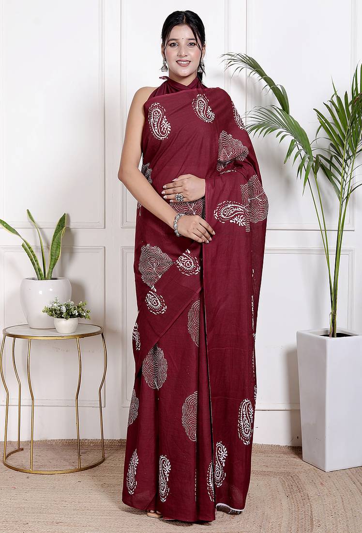Floral printed pure cotton ethnic saree for woman