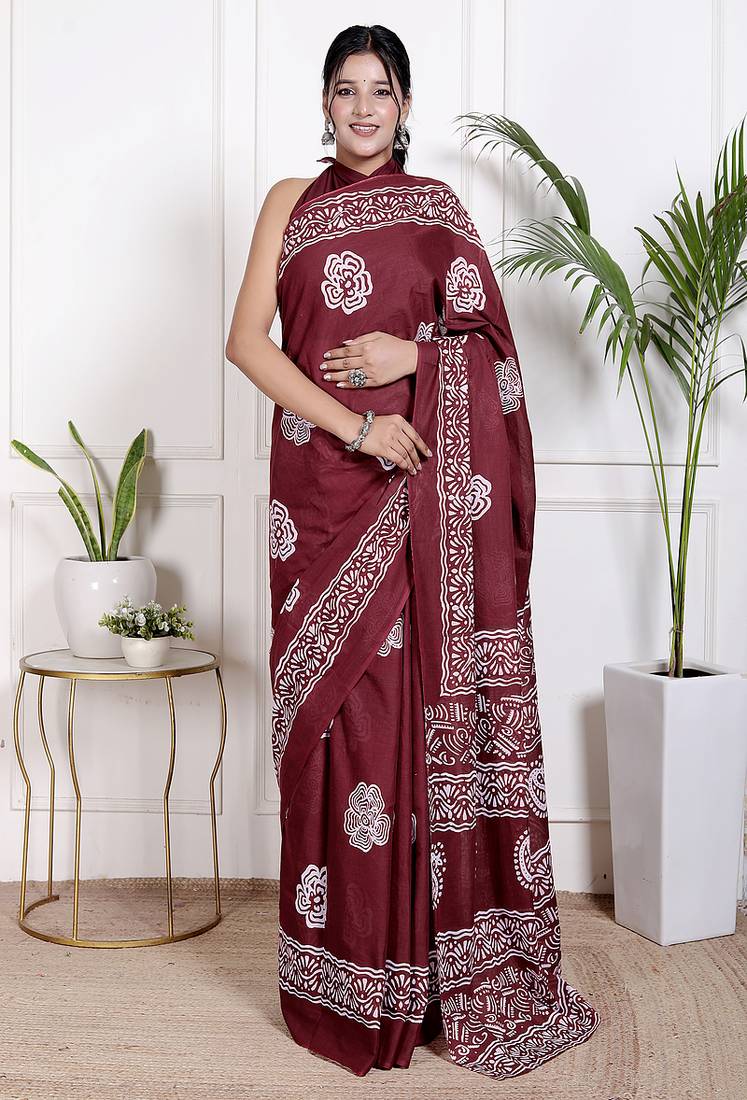 Floral printed pure cotton ethnic saree for woman
