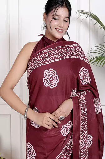 Floral printed  cotton ethnic saree for woman