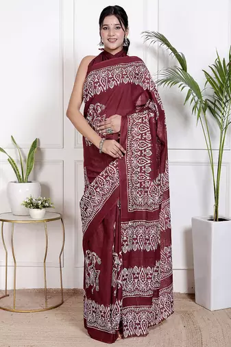 Floral printed pure cotton ethnic saree for woman