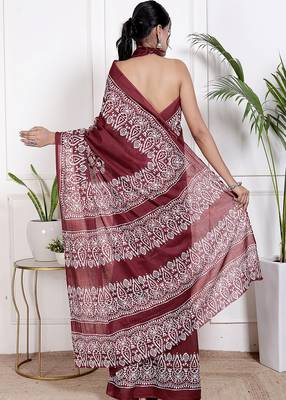 Floral printed cotton ethnic saree for woman 2