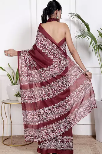 Floral printed  cotton ethnic saree for woman
