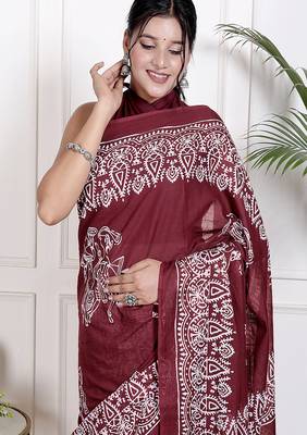 Floral printed cotton ethnic saree for woman 3