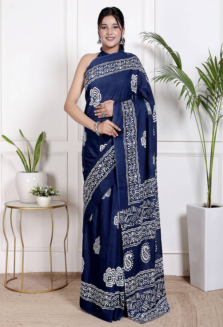 Floral printed pure cotton ethnic saree for woman