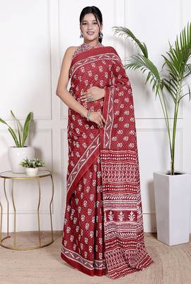 Floral printed cotton ethnic saree for woman 1