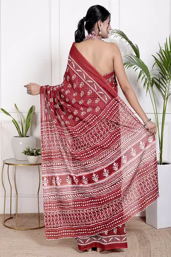 Floral printed  cotton ethnic saree for woman