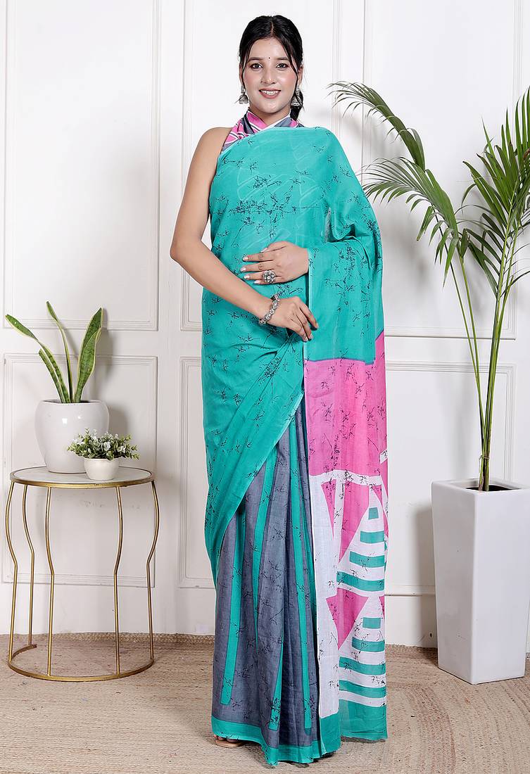 Floral printed pure cotton ethnic saree for woman