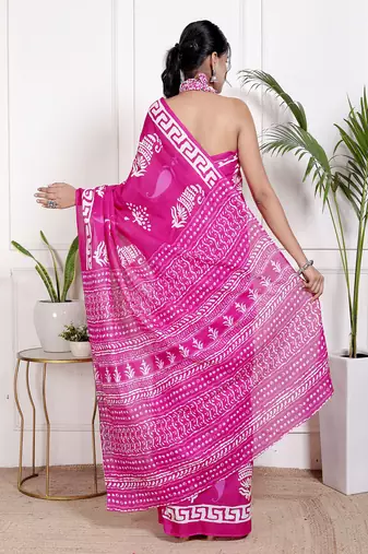 Floral printed  cotton ethnic saree for woman