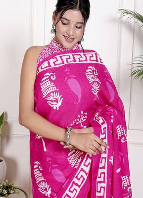 Floral printed  cotton ethnic saree for woman 3