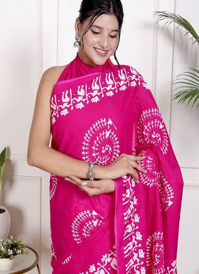 Floral printed cotton ethnic saree for woman 3