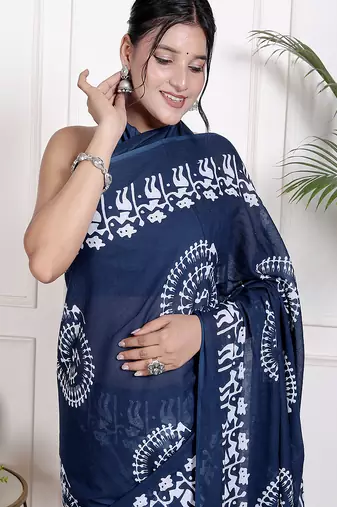 Floral printed  cotton ethnic saree for woman