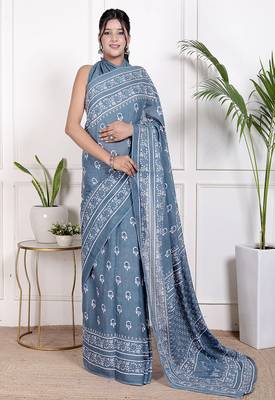 Floral printed cotton ethnic saree for woman 1