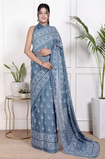 Floral printed pure cotton ethnic saree for woman