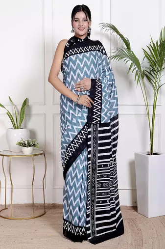 Ikat printed pure cotton ethnic saree for woman