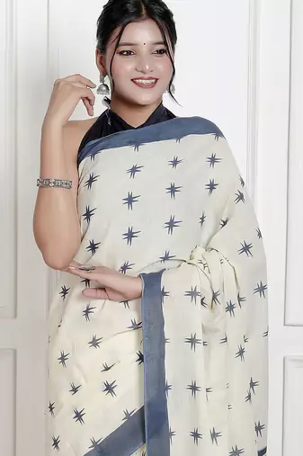 Ikat printed  cotton ethnic saree for woman