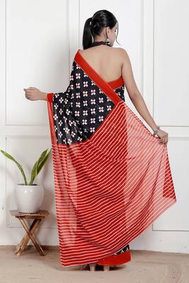 Ikat printed cotton ethnic saree for woman 2