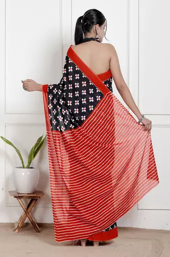 Ikat printed  cotton ethnic saree for woman