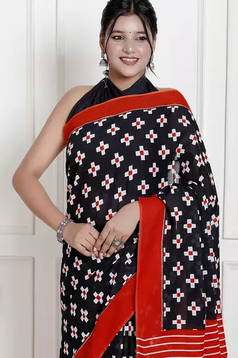 Ikat printed  cotton ethnic saree for woman