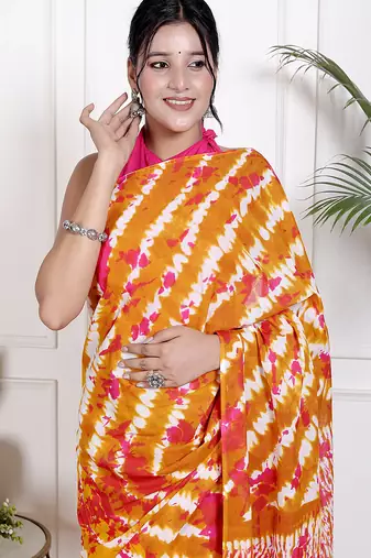 Lehariya printed  cotton ethnic saree for woman