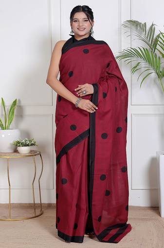 Dots print printed pure cotton ethnic saree for woman
