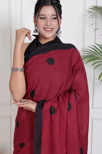 Dots print printed  cotton ethnic saree for woman