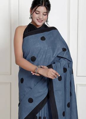 Dots print printed cotton ethnic saree for woman 3