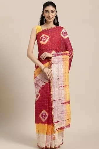 Red Bandhani Art Silk Saree With Zari Border