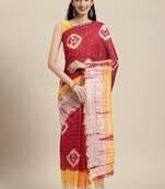 Red Bandhani Art Silk Saree With Zari Border