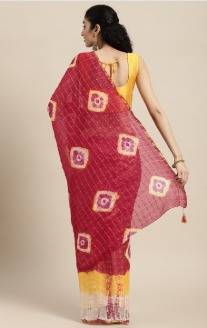 Red Bandhani Art Silk Saree With Zari Border 2
