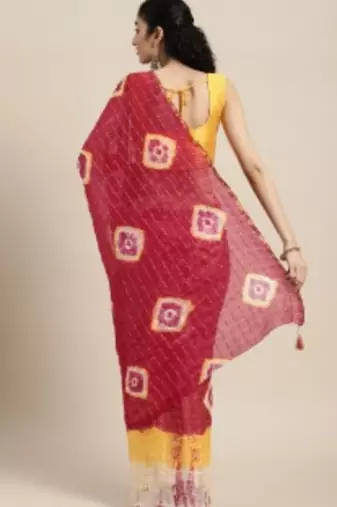 Red Bandhani Art Silk Saree With Zari Border