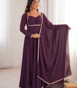 Elegant wine fox blooming georgette flared anarkali gown with dupatta