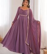 Elegant mauve fox blooming georgette flared anarkali gown with dupatta