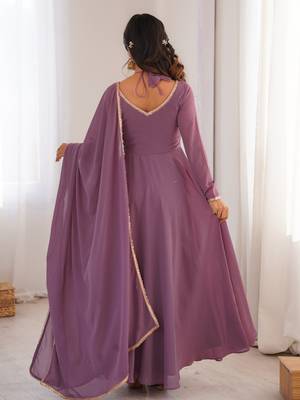 Elegant mauve fox blooming georgette flared anarkali gown with dupatta 2