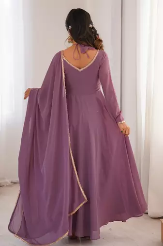 Elegant mauve fox blooming georgette flared anarkali gown with dupatta