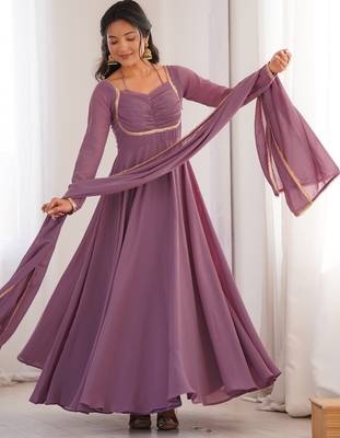 Elegant mauve fox blooming georgette flared anarkali gown with dupatta 3