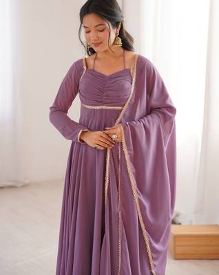 Elegant mauve fox blooming georgette flared anarkali gown with dupatta 4
