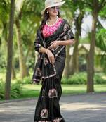 Black color pure papel silk heavy embroidery work wedding wear saree