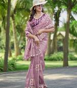Onion color pure papel silk heavy embroidery work wedding wear saree