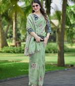 Pista color pure papel silk heavy embroidery work wedding wear saree