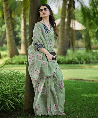 Pista color pure papel silk heavy embroidery work wedding wear saree 2