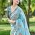 Sky color pure papel silk heavy embroidery work wedding wear saree