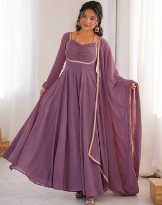Elegant mauve fox blooming georgette flared anarkali gown with dupatta 5