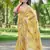 Yellow color pure papel silk heavy embroidery work wedding wear saree