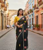 Black rangoli silk embroidery work party wear designer saree