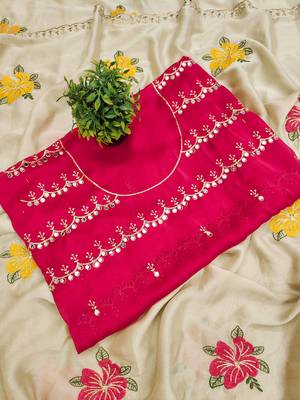 Cream rangoli silk embroidery work party wear designer saree 3
