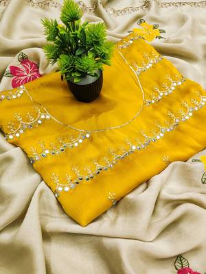 Cream rangoli silk embroidery work party wear designer saree 4